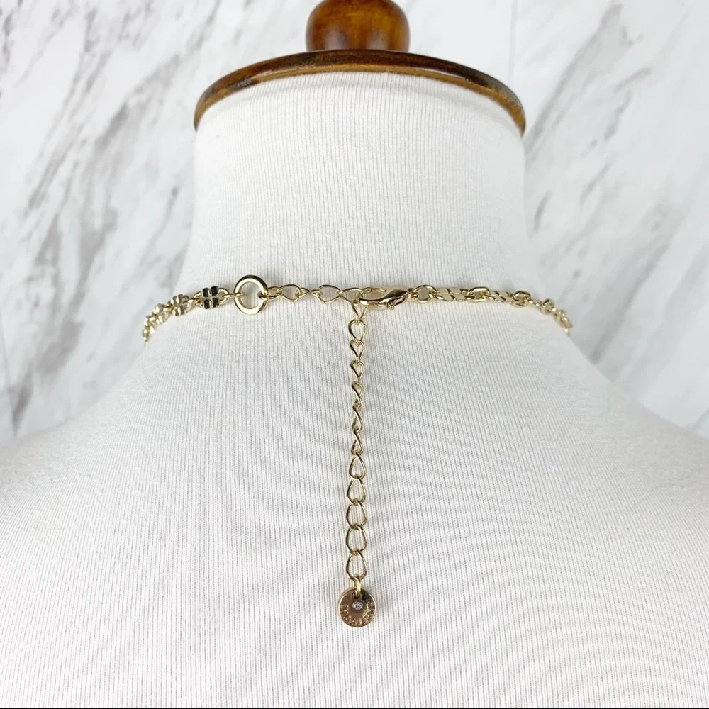 Lydell NYC‎ Statement Bib Necklace Gold Red Crystal Rhinestone Art Deco Glam